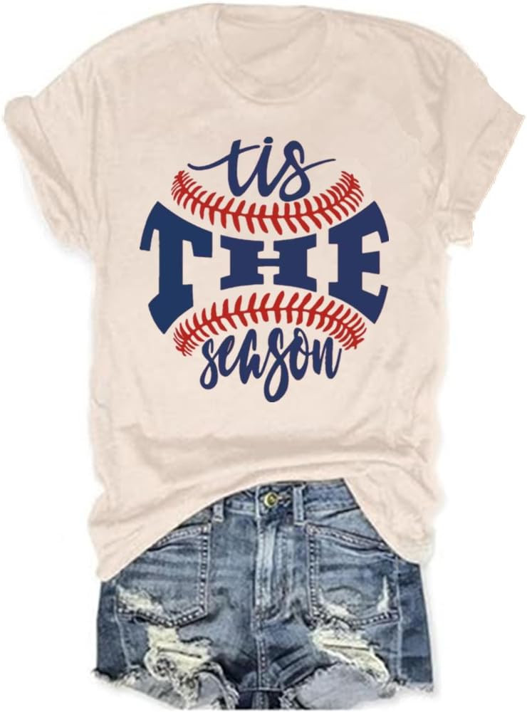 Baseball Shirts Women Tis The Season Baseball Mom T-Shirts Letter Print Graphic Tee Tops | Amazon (US)