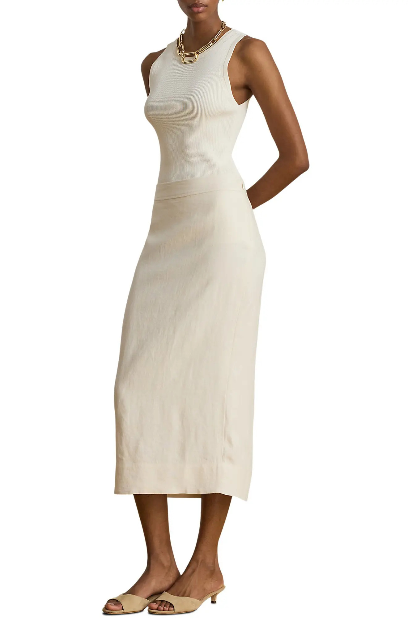Lauren Ralph Lauren Classic Linen Midi Pencil Skirt (Women) | Nordstrom | Nordstrom