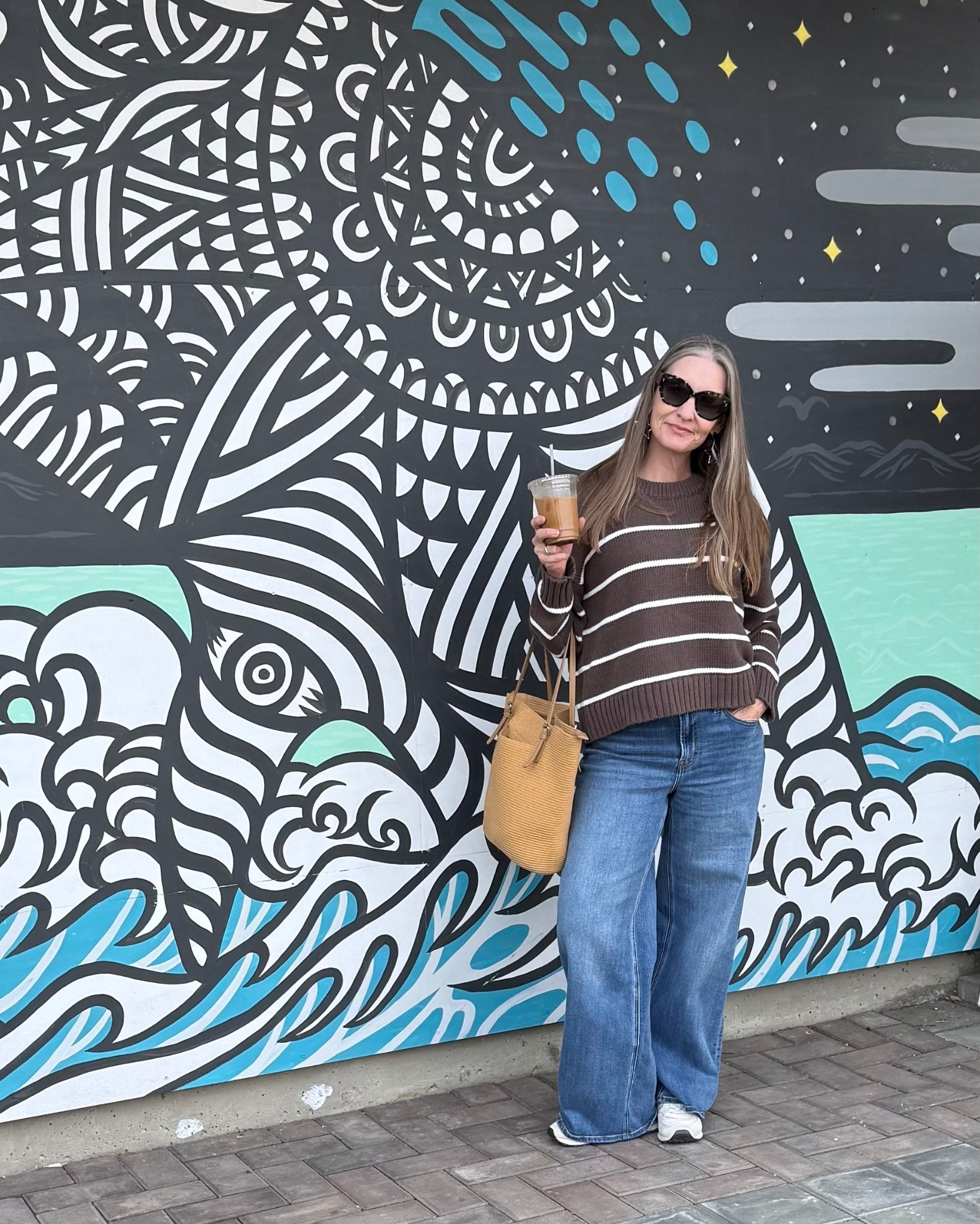 Super casual ootd, fab shade of taupe/brown for cool skin tones. #cottonsweater #widelegjeans #sneakers #travelootd 

#LTKOver40 #LTKMidsize #LTKootd