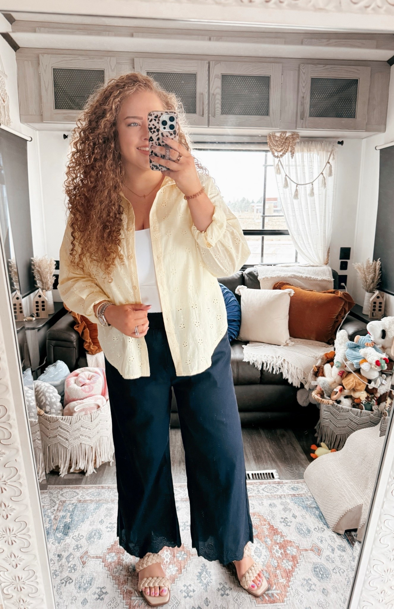 Bright top, scallop details, and all the spring vibes 🌞 Sunshine in every layer 🌼💛 yellow button down | Amazon yellow shirt | white bodysuit | Amazon bodysuit | navy palazzo pants | scallop trim pants | Amazon pants | neutral braided sandals | Amazon sandals | head-to-toe Amazon outfit | spring outfit | spring chic outfit | casual spring look | polished spring outfit | Amazon spring fashion | bright spring outfit | office spring outfit | brunch outfit | spring date night look | Amazon casual outfit | feminine spring outfit | Amazon outfit ideas | spring neutral outfit | spring layering outfit | chic Amazon outfit | Amazon head-to-toe look | summer transitional outfit | spring weekend outfit | Amazon work outfit | airy spring outfit | Amazon casual chic

#LTKdayinmylife #LTKMidsize #LTKootd