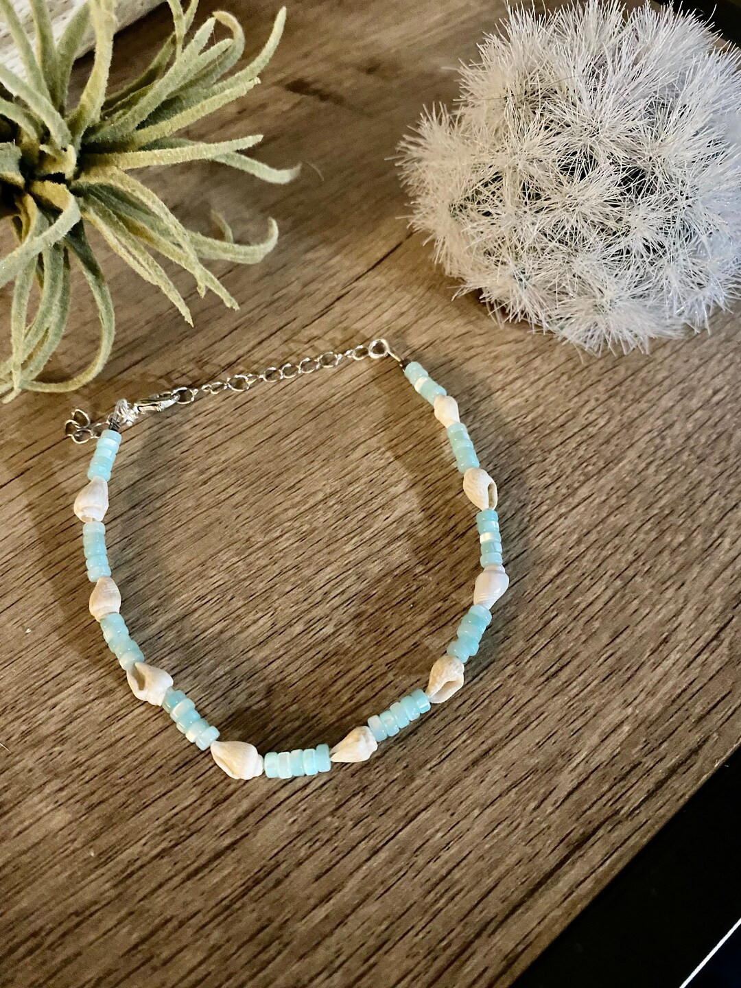 Anklet Summer Shell Light Blue Shell With Real White Shell - Etsy | Etsy (US)