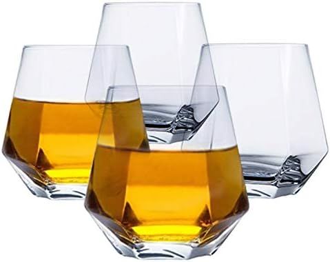 Tebery Glassware 4 Pack Diamond Whiskey Glasses Lightweight Luxury 11oz Geometric Wine Glass for ... | Amazon (US)