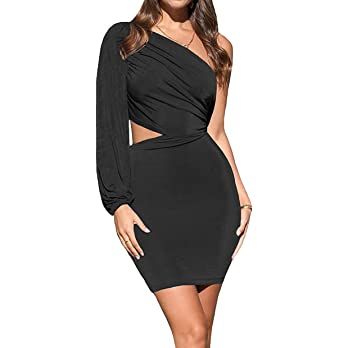 LYANER Women's One Shoulder Long Sleeve Cutout Bodycon Club Cocktail Mini Dress | Amazon (US)