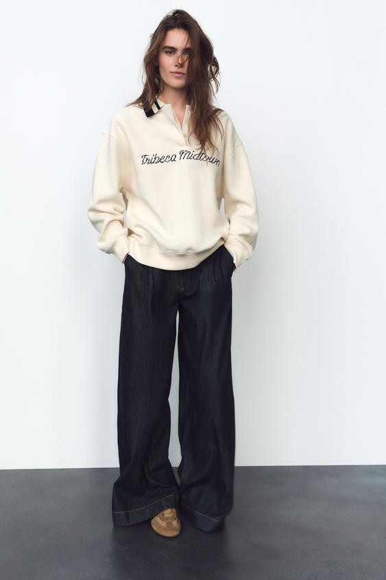 TEXT DETAIL POLO COLLAR SWEATSHIRT | Zara US
