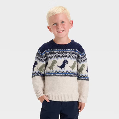 Toddler Boys' Dino Fairisle Pullover Sweater - Cat & Jack™ Beige 3T | Target
