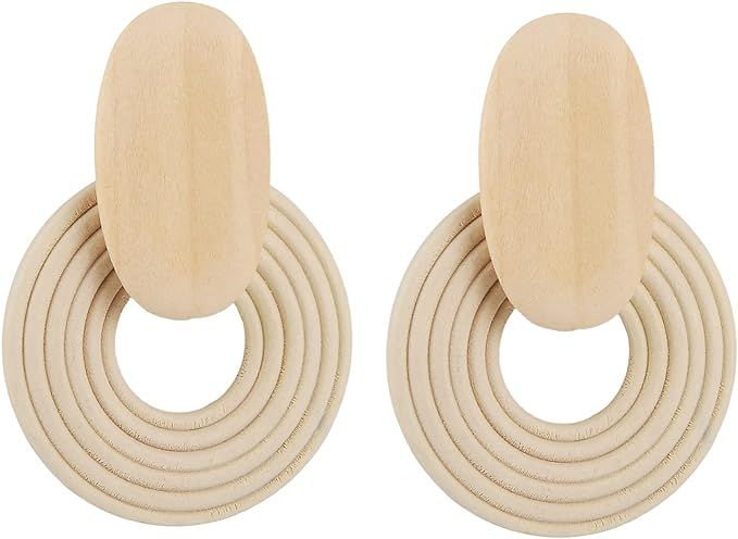 STWTR Women's Natural Wood Earrings Variety of Fashion Earrings Love Minimalist Retro Earring Set... | Amazon (US)