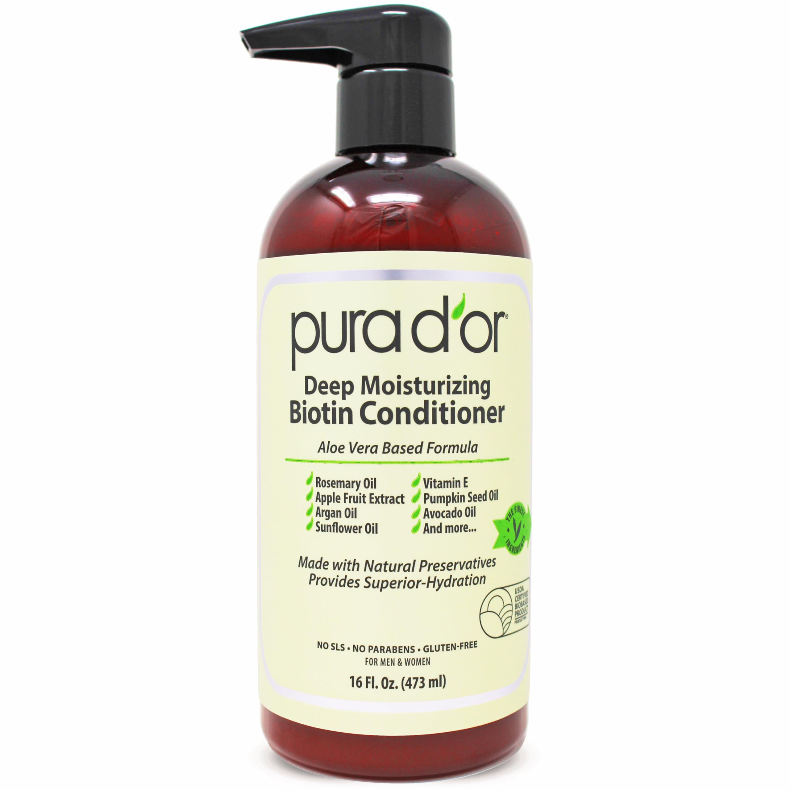 PURA D'OR Deep Moisturizing Biotin Conditioner for Dry, Frizzy, Damaged Hair Thickens, Softens, & Moisturizes w/Argan Oil, Pumpkin, Rosemary, Honeysuckle, Vitamin E, Men & Women, 16oz | Amazon (US)