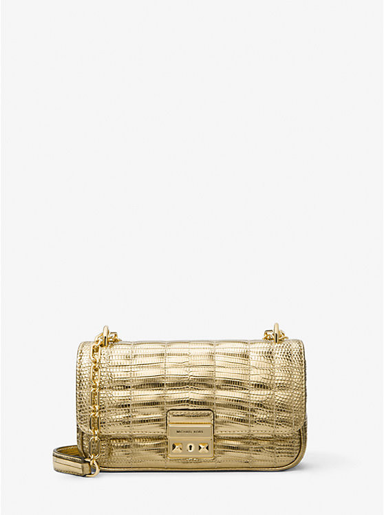 Tribeca Small Quilted Metallic Lizard Embossed Leather Shoulder Bag | Michael Kors US