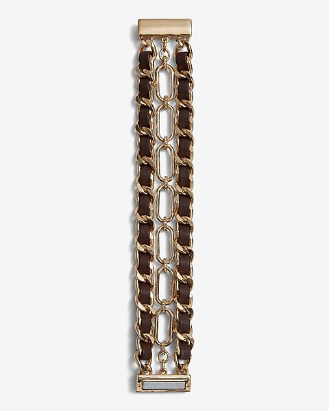 3 Row Leather Woven Chain Bracelet | Express
