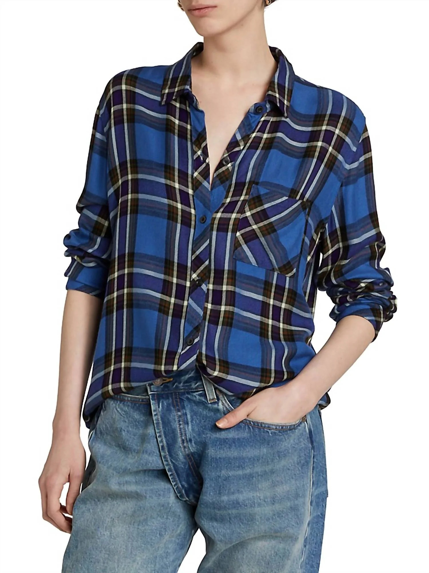 Hunter Plaid Shirt In Sapphire Indigo | Shop Simon
