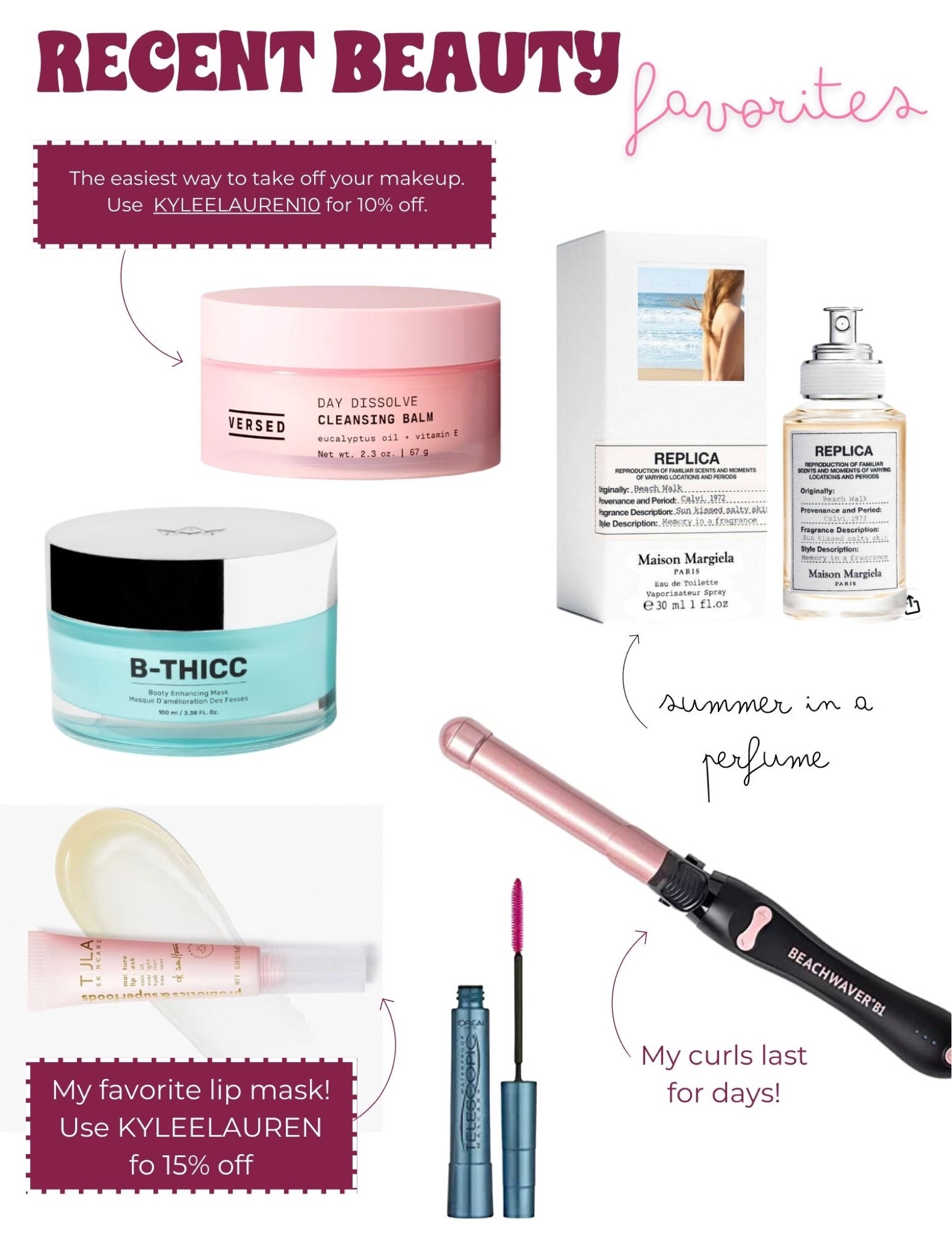 Sharing some of my very favorite summer beauty staples. From a gorgeous perfume, to the lip mask I’m obsessed with, to Skincare and make up, and the ultimate beachwaver there’s some goodies in here! Plus, I can help you save some $ on with some discount codes! 

#LTKbeauty #LTKSeasonal #LTKsalealert
