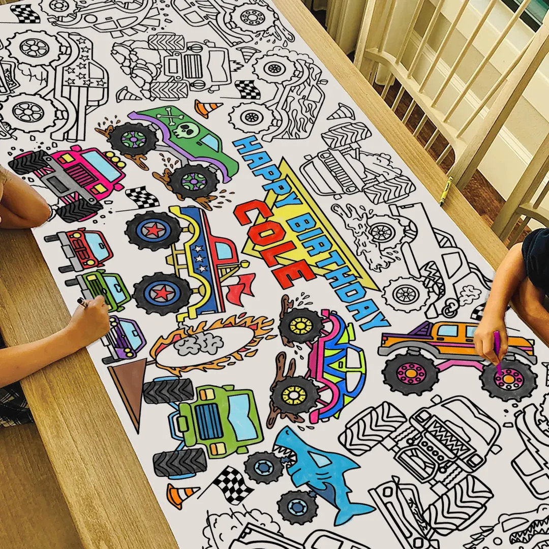 GIANT Personalized Monster Truck Birthday Coloring Poster or Table Cover | Custom Monster Truck B... | Etsy (US)