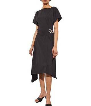 Ming Wang Ponte Boat Neck Short Dolman Sleeve Chain Detail Midi A-Line Dress | Dillard's | Dillard's