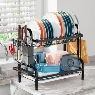 Large Capacity 2 Tier Dish Rack with Utensil Holder & Cutting Board Holder & Drainboard | Wayfair Professional