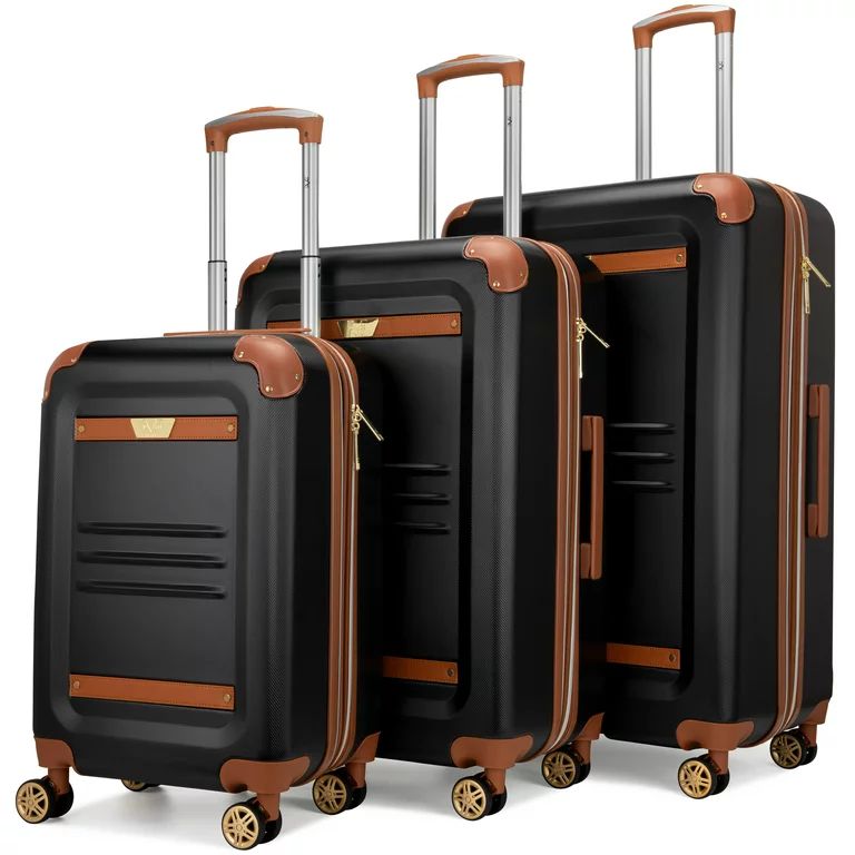 Naftali ITALIA 3pc Expandable Retro Hardside Luggage Set, Black | Walmart (US)