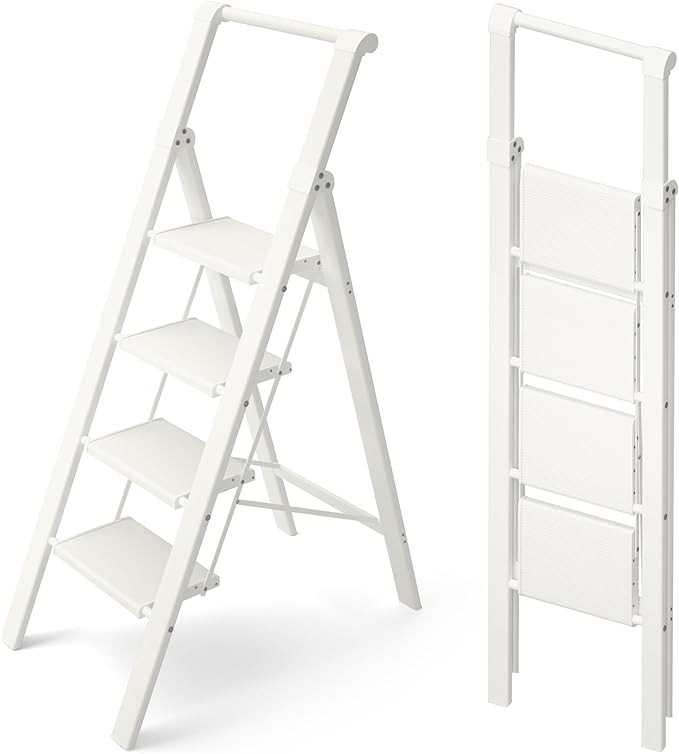 HillhutApex 4 Step Foldable Aluminum Step Ladder with Handgrip, Anti-Slip Pedal, 330 lbs Capacity... | Amazon (US)