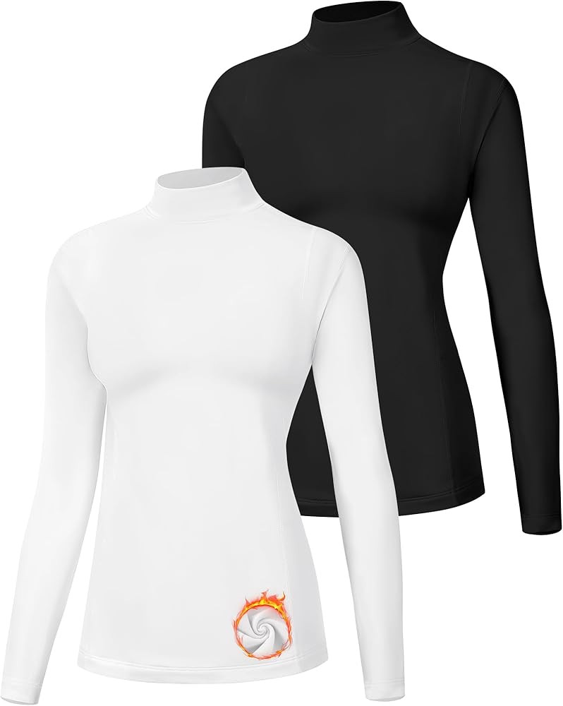 Runhit Women's Thermal Shirt Fleece Mock Turtle Neck Long Sleeve Compression Athletic Base Layer ... | Amazon (US)