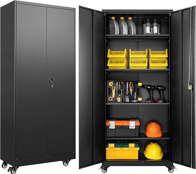 SISESOL Metal Storage Cabinet with Wheels,75 inch Tall Rolling Garage Storage Cabinet with Lock,B... | Amazon (US)