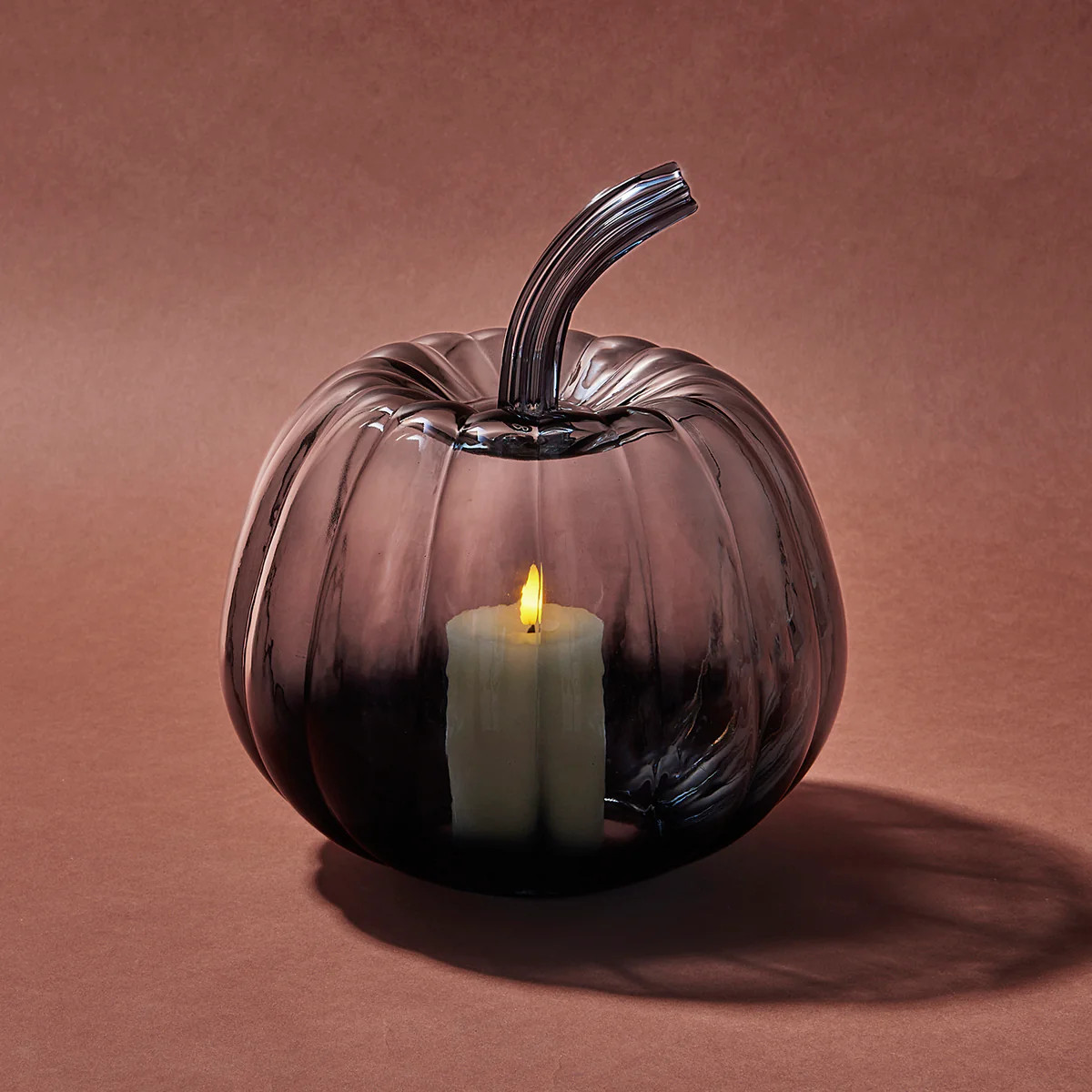 Blair Large Black Ombre Glass Pumpkin with Flameless Candle | Lights.com