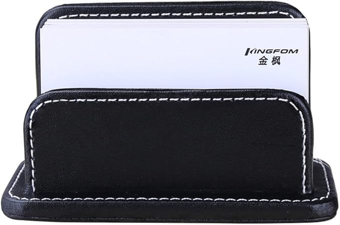 KINGFOM Faux Leather Business Card Holder Name Card Organizer Desktop Card Stand, Capacity 60 Car... | Amazon (US)