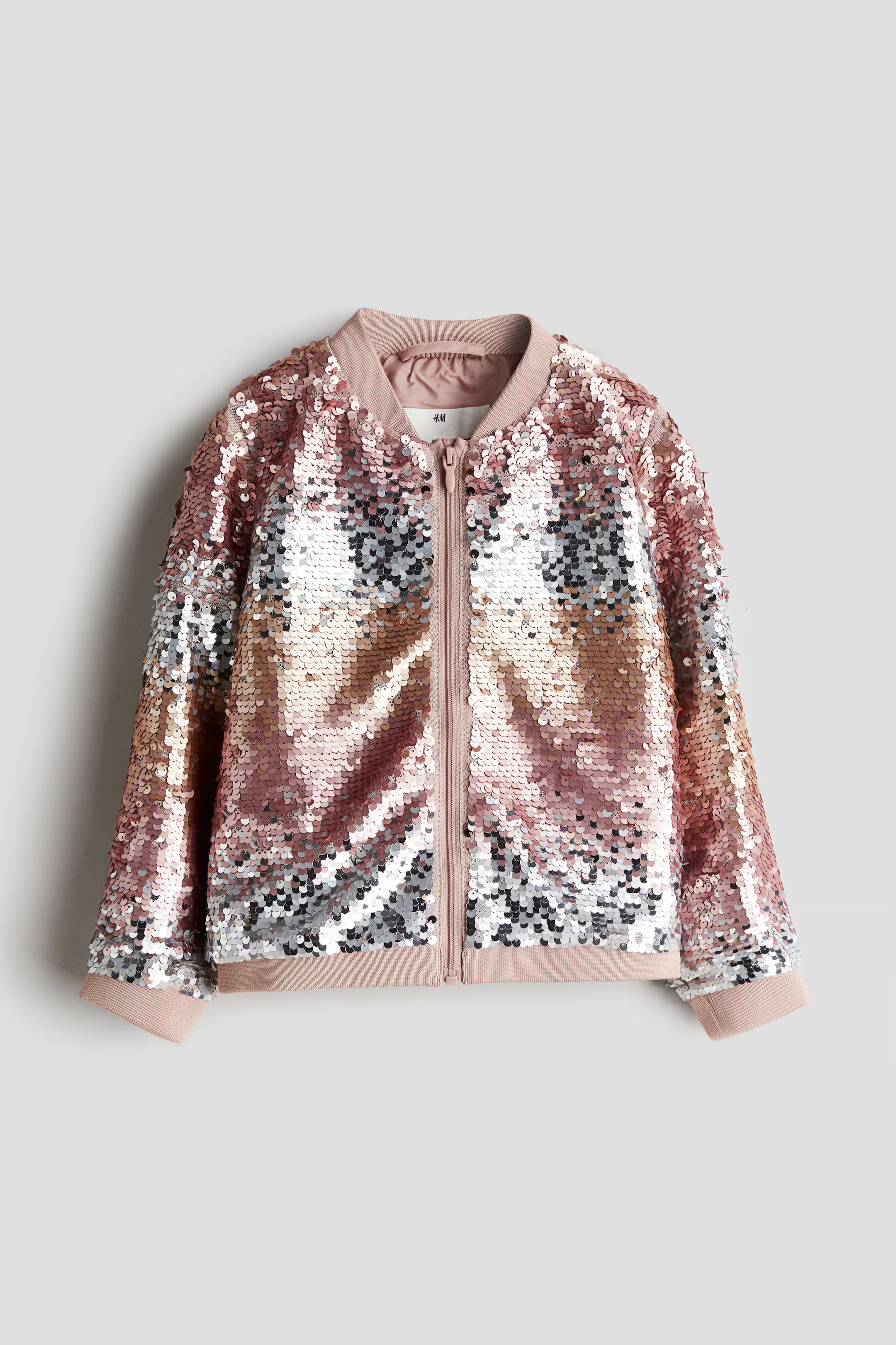 Sequined Bomber Jacket - Long sleeve - Regular length - Light dusty pink - Kids | H&M US | H&M (US + CA)