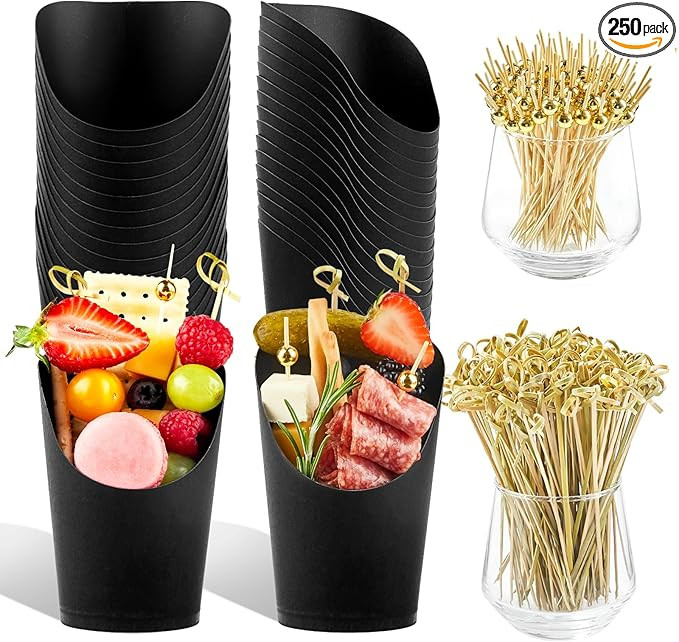 50 Sets 14 oz Charcuterie Cups with Sticks, Disposable Kraft Paper Black Charcuterie Boxes French... | Amazon (US)
