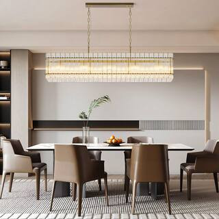 10-Light Black Modern Crystal Glass Linear Chandelier for Kitchen Island and Dining Room with LED included | The Home Depot