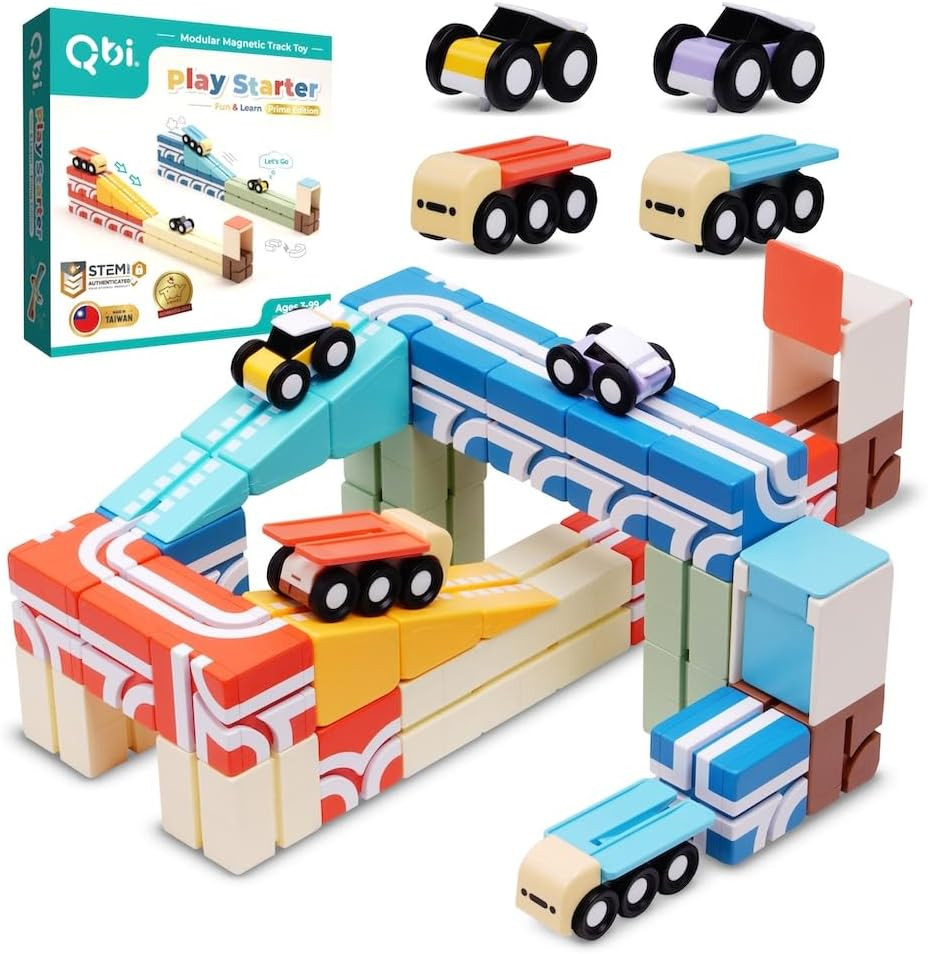 Magnetic Cube Track Set, 4-in-1 Race Car Track Blocks for Kids Ages 3+ | Amazon (US)