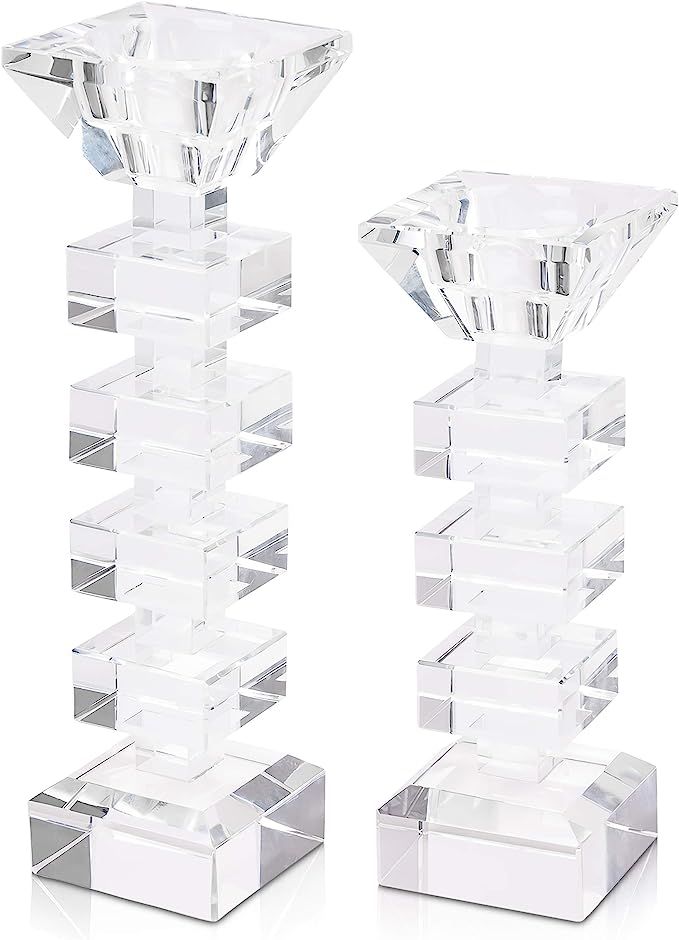 Elle’s Corner 2-in-1 Glass Taper Candle Holders and Tealight Candle Holders | Premium Set of 2 ... | Amazon (US)