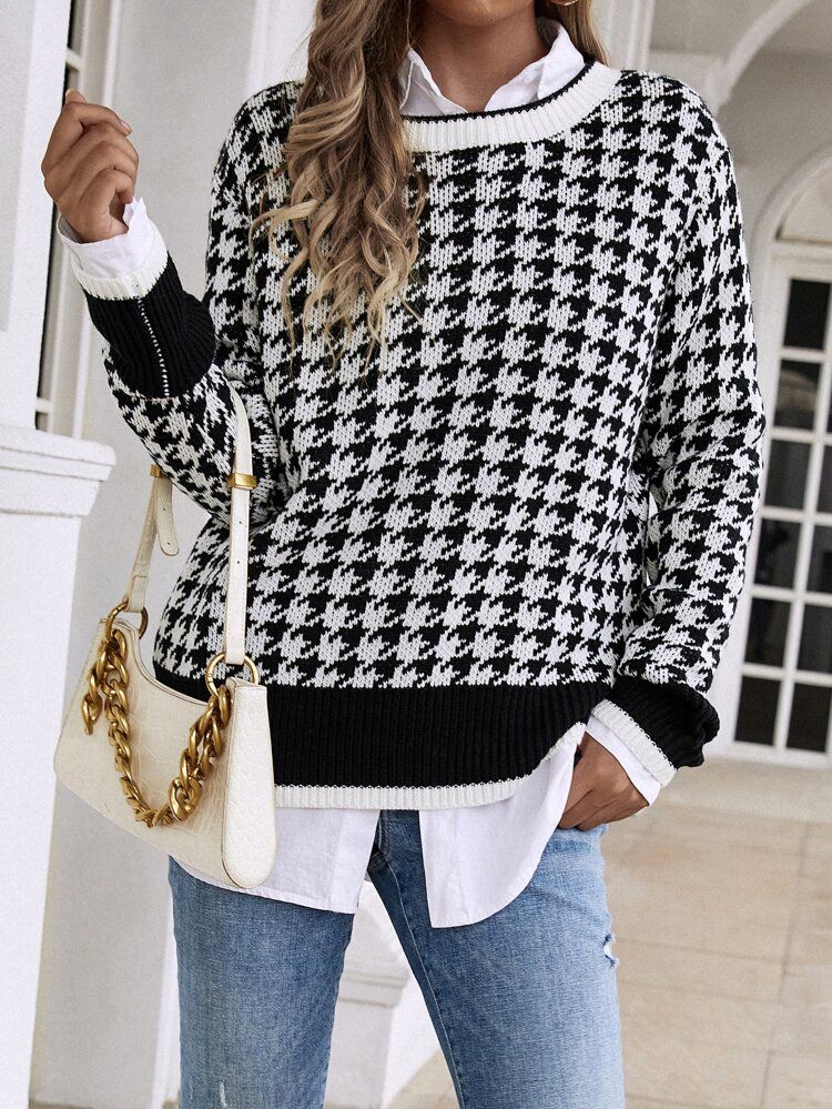 Houndstooth Pattern Sweater Without Blouse | SHEIN