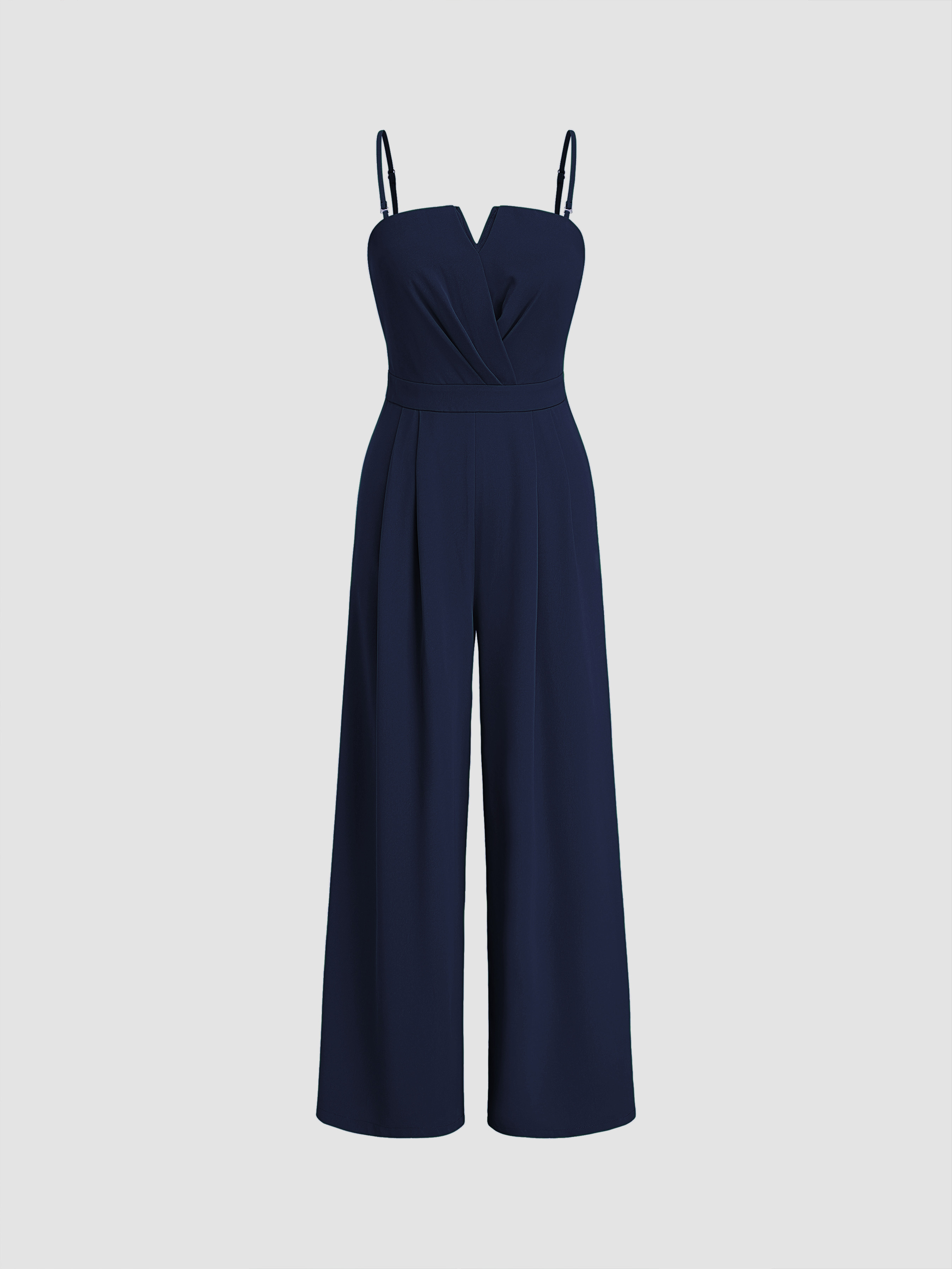Woven Woven Solid Shirred Pleated Straight Leg Jumpsuit For Date | Cider
