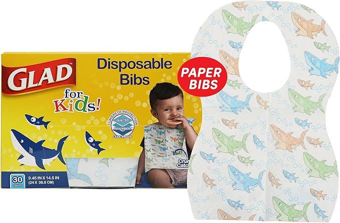 Glad for Kids Sharks Paper Bibs, 30 Count - Disposable Paper Bibs with Cute Sharks Design for Kid... | Amazon (US)