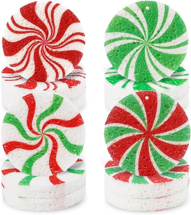 Whaline 8Pcs Christmas Candy Kitchen Sponges Red Green Xmas Candy Water Absorbing Dish Washing Sp... | Amazon (US)