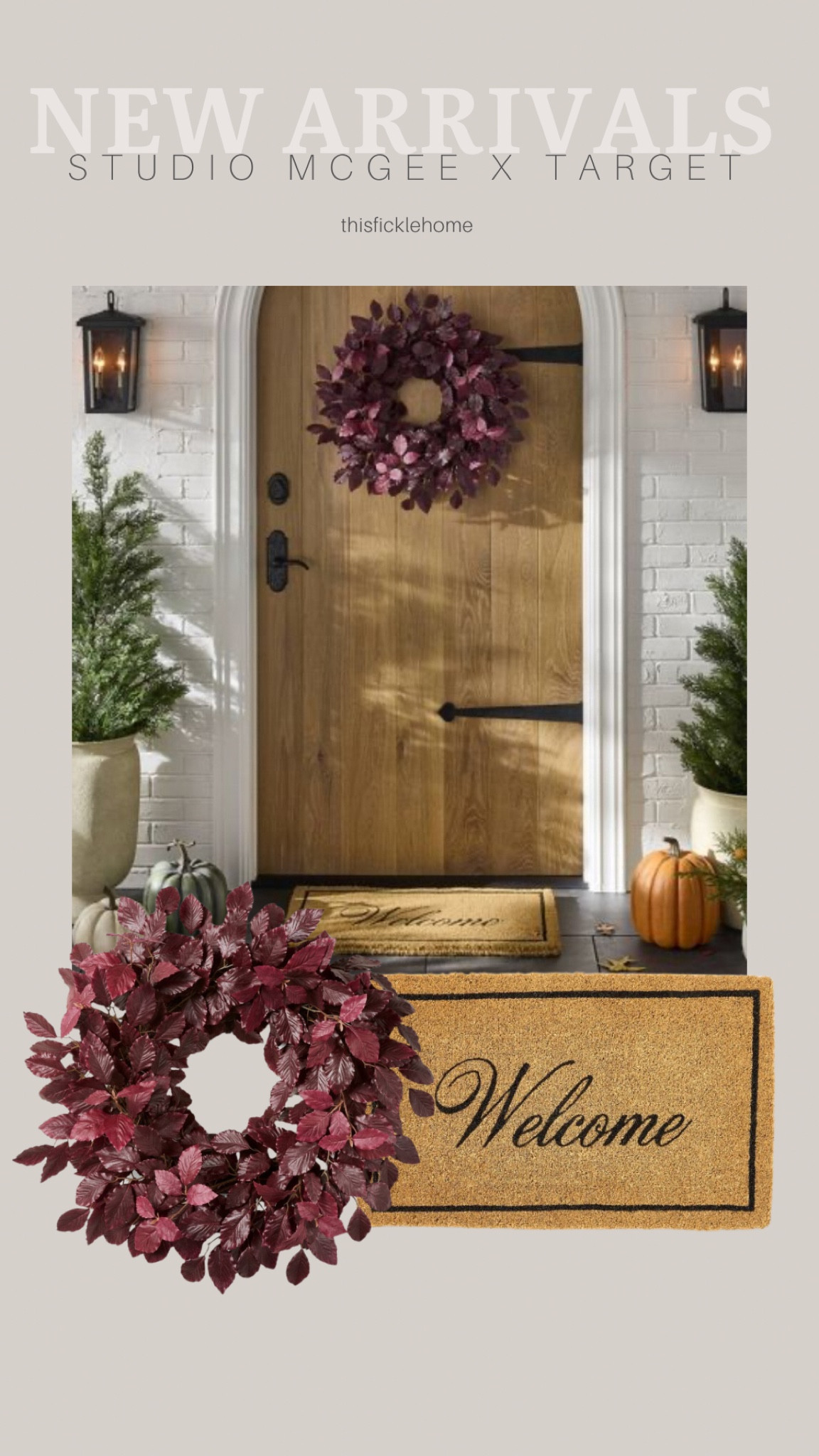Fall front porch from new Studio McGee and Target collection 

Welcome mat. Burgundy front door wreath. Decorative pumpkins.

#LTKSeasonal #LTKHome