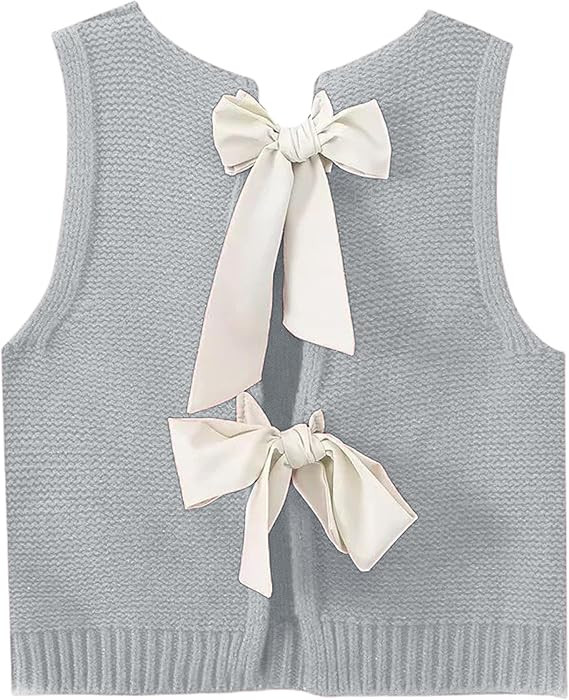 Lianlive Sweater Vest Top for Women Casual Crop Knit Cardigan Vest Bow Tie Back Knit Tank Tops | Amazon (US)