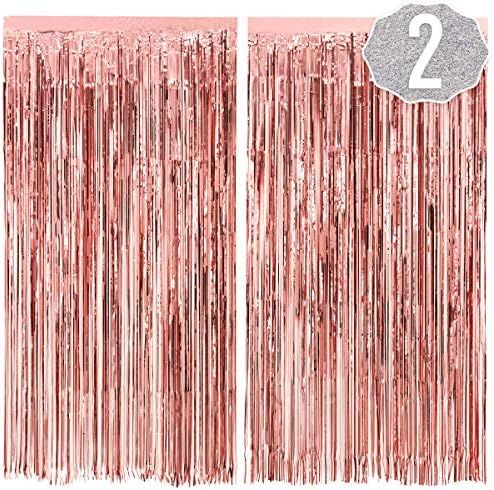 Amazon.com: xo, Fetti Bachelorette Party Decorations Rose Gold Fringe Foil Curtain - Set of 2 | B... | Amazon (US)