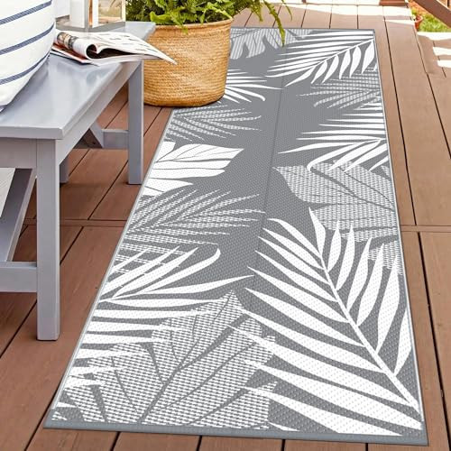 GENIMO Outdoor Rug 2.5' x 8' Waterproof for Patios Clearance, Reversible Outdoor Plastic Straw Hallway Runner Rug Carpet, Entryway Rugs Mats for Deck, Porch, Balcony, Camping, RV, Camper, Grey&White | Amazon (US)
