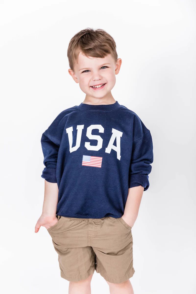 Kids Athletic USA Flag Sweatshirt Navy | The Pink Lily Boutique