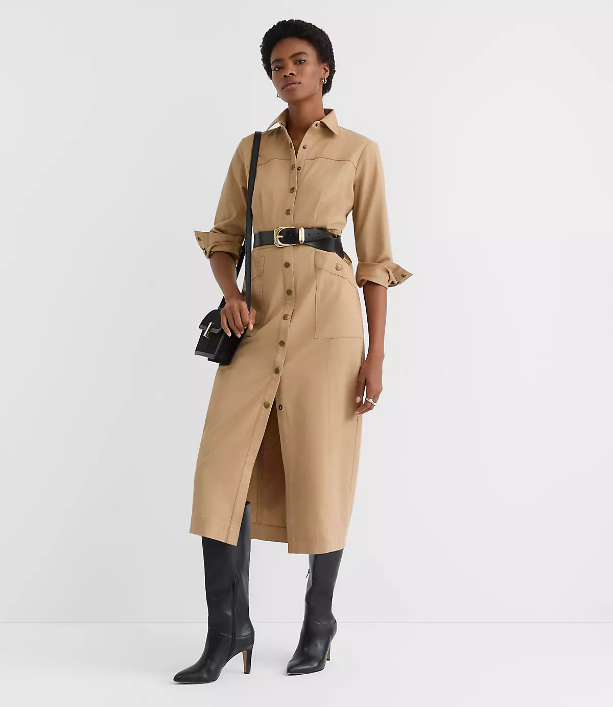 Twill Midi Pocket Shirtdress | LOFT