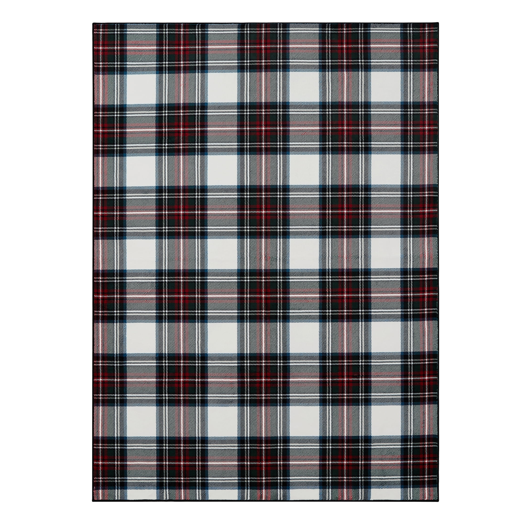 My Texas House White/Red Plaid Faux Fur Washable Indoor Area Rug, 5' x 7' | Walmart (US)