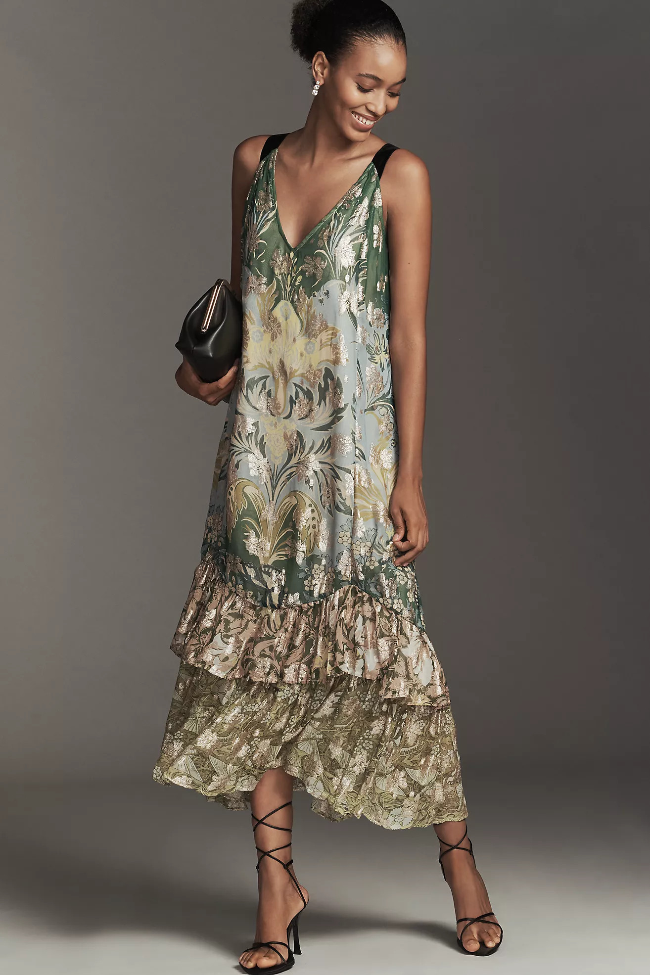 By Anthropologie Tie-Back Ruffle-Hem Midi Dress | Anthropologie (US)