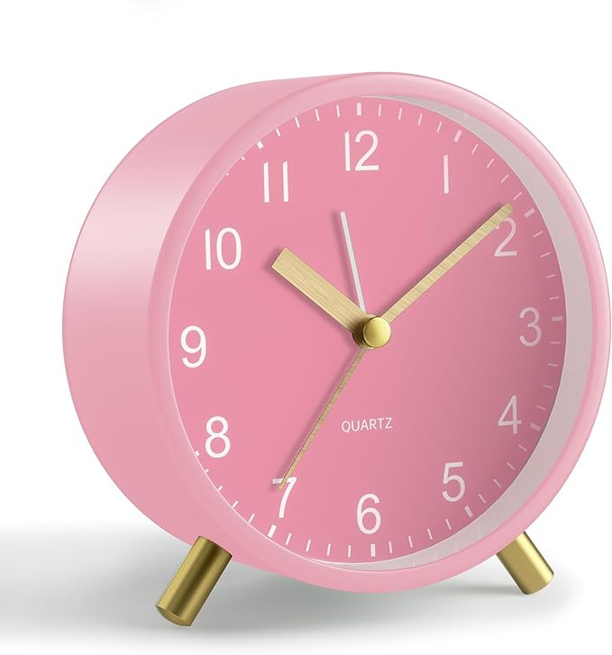 Analog Alarm Clock, 4 inch Super Silent Non Ticking Small Clock with Night Light, Battery Operate... | Amazon (US)