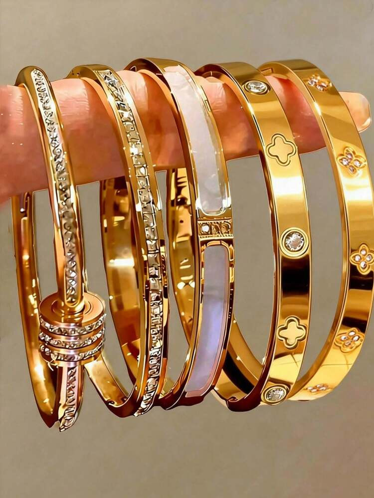 5pcs/Set Personalized Multi-Color Stainless Steel Bracelet Set, Unique Design, Fashionable, Multi-Element Design, Exquisite Ideal Gift, Non-Fading Jewelry, Stylish | SHEIN