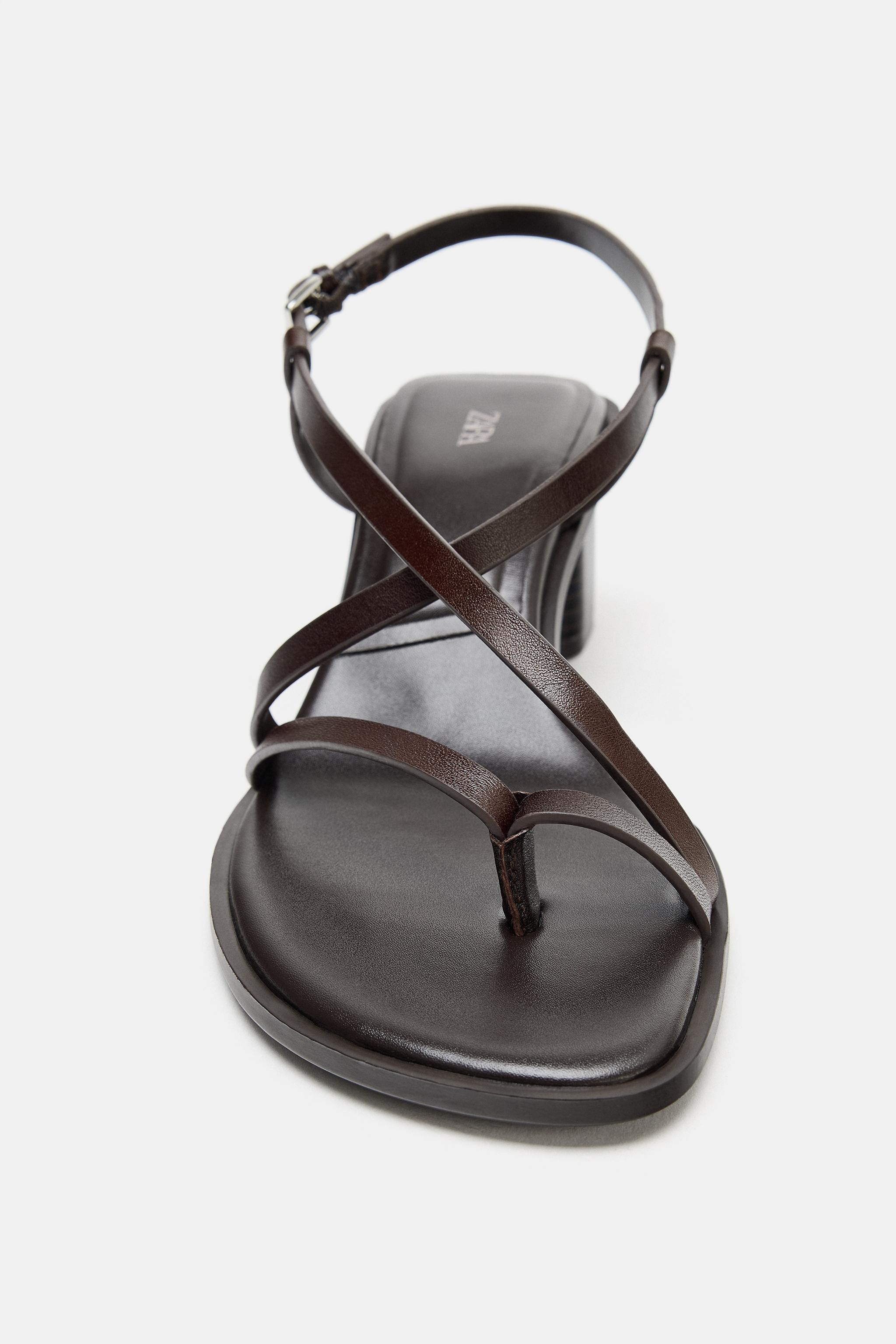 LEATHER WIDE HEEL SANDALS | Zara US