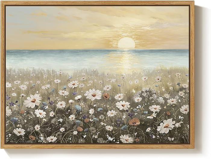 Framed Coastal Sunset Wildflower Wall Art for Room Wall Decor, Rustic Beach Farmhouse Floral Land... | Amazon (US)
