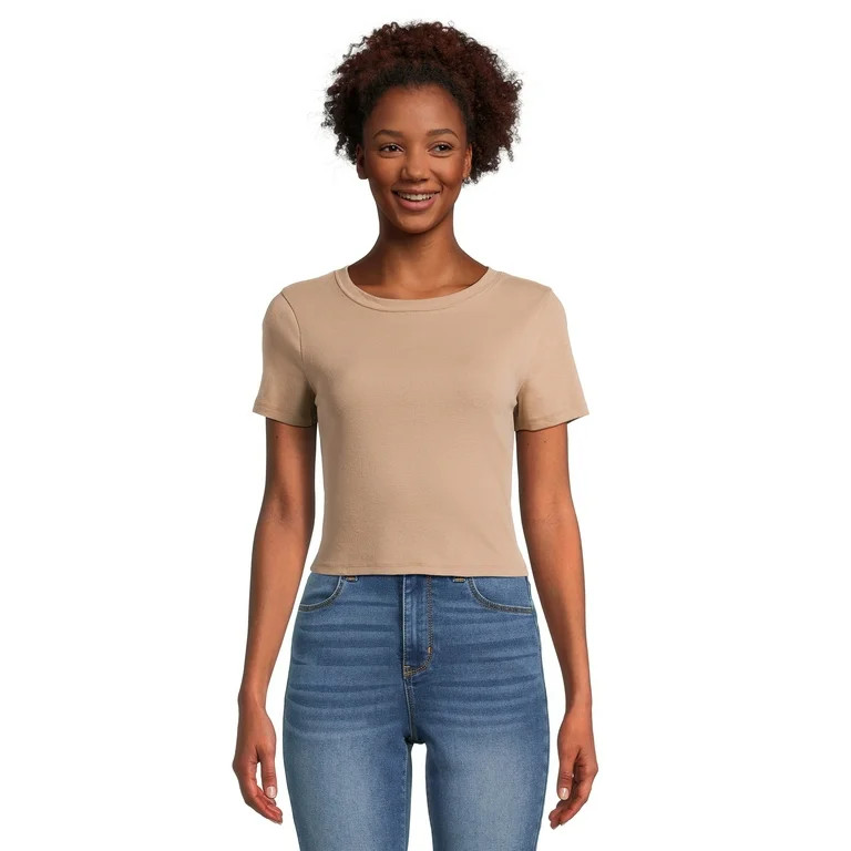 No Boundaries Juniors Cropped Crew Neck Tee - Walmart.com | Walmart (US)