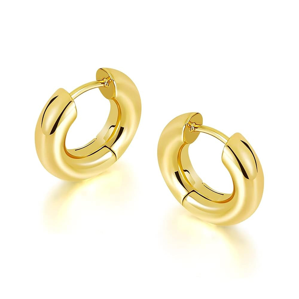 FAMARINE Small Chunky Thick Hoop Earrings for Women Girls Gold Hoops Huggie Earrings for Men Gift... | Amazon (US)