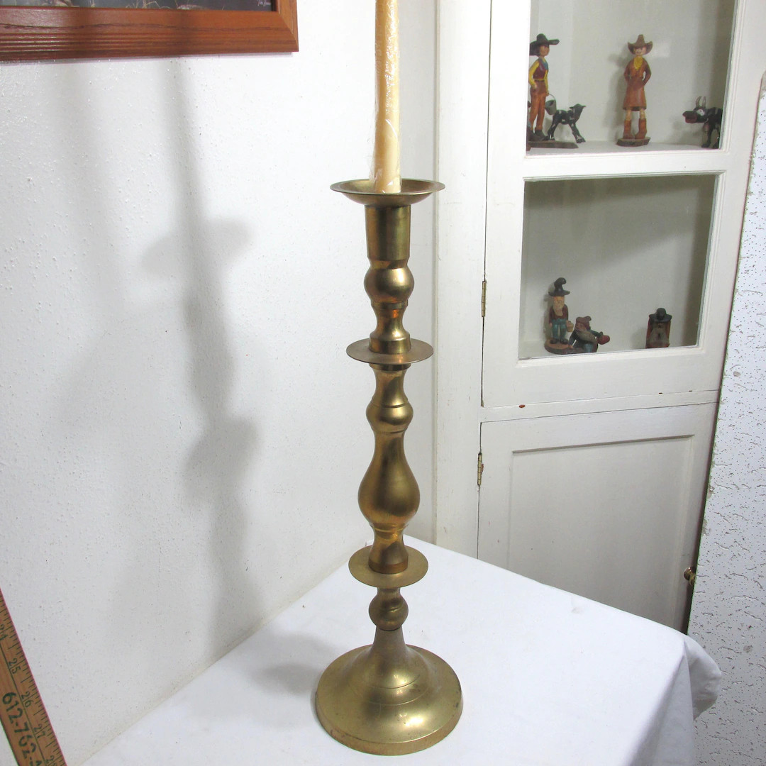 Brass Floor Candleholder Vintage  21 Inch Pillar or Taper | Etsy (US)