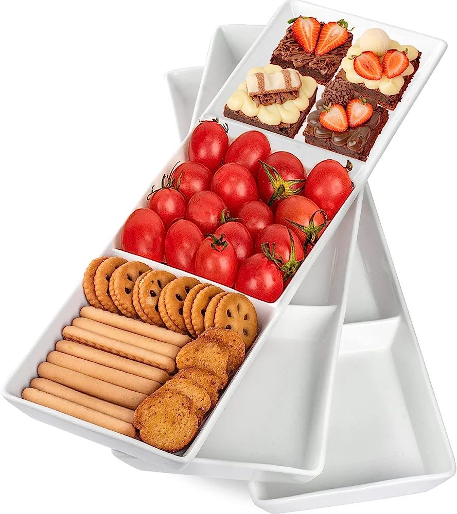 DELLING 16" x 5" Ceramic 3-Section Stackable Serving Tray, Serving Platter Set of 3, 3 Compartmen... | Amazon (US)