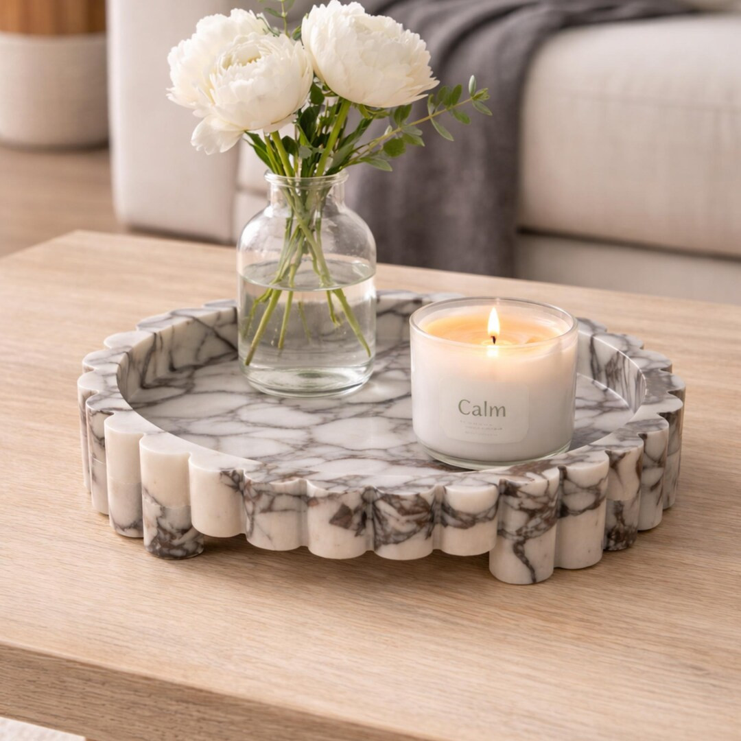 Luxury Marble Pedestal Tray – Calacatta Viola Coffee Table Decor – Fluted Stone Vanity Displa... | Etsy (US)